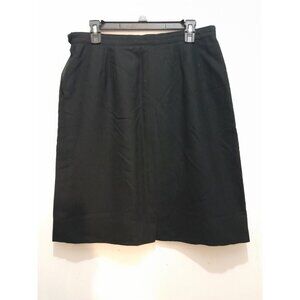 Vintage Lands End Wool Pleated Lined Minimalist Winter Skirt Black Pockets 16